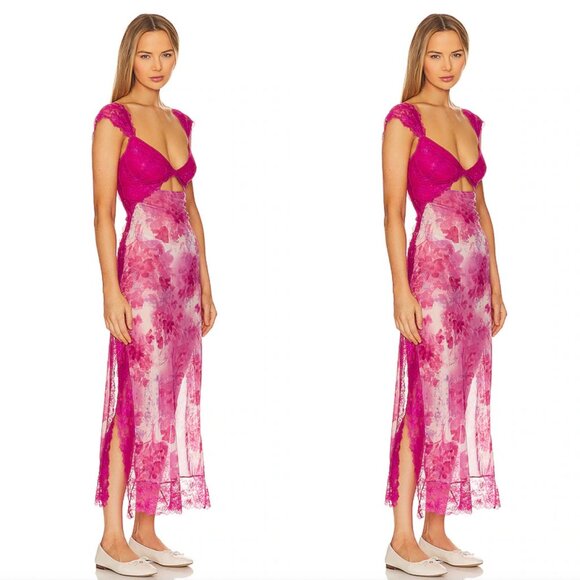 Free People Suddenly Fine Maxi Slip in Rosey Pink Combo Small NWT - Picture 2 of 10